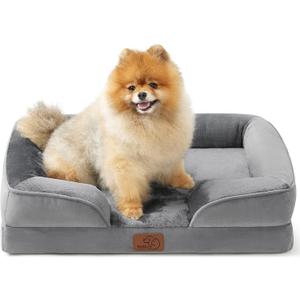 Bedsure Orthopedic Dog Bed - Bolster Dog Sofa Beds for Small Dogs, Supportive Foam Pet Bed with Removable Washable Cover, Waterproof Lining and Nonskid Bottom Couch, Grey (24.0"L x 18.0"W x 6.0"Th)
