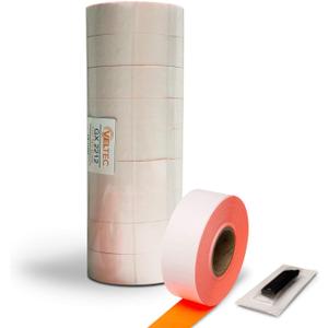 2212 Fluorescent Red Pricing Labels for Garvey and Contact 22-6, 22-7, 22-8 Price Gun/Labelers, Free Ink Roller  9 Rolls, 11,000 Labels with Security Slits