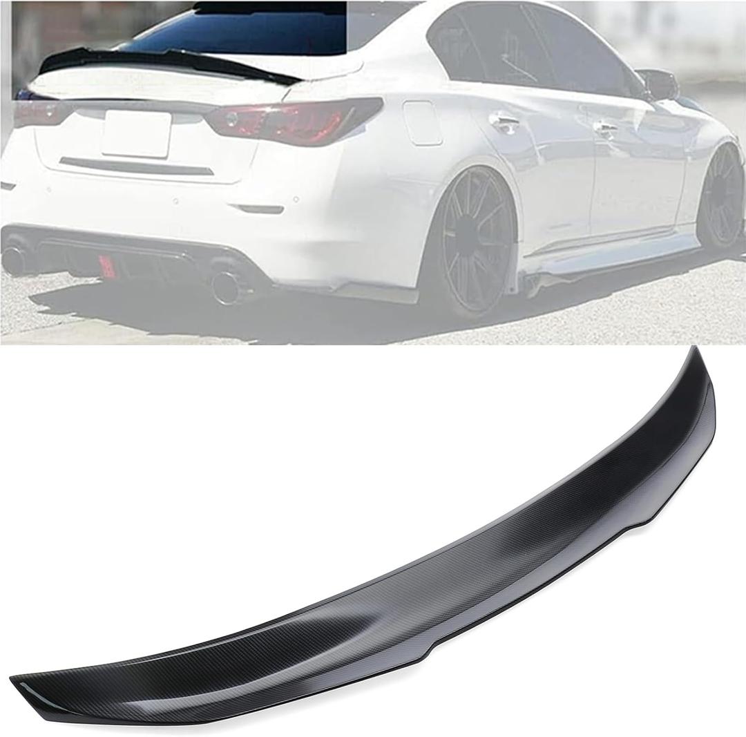 Rear Spoiler Trunk Wing Fit for Infiniti Q50 Q50S 2014 2015 2016 2017 2018 2019 2020 2021 2022 2023 2024 High Kick Duckbill Trunk Lid ABS Spoiler (Carbon Fiber Pattern)