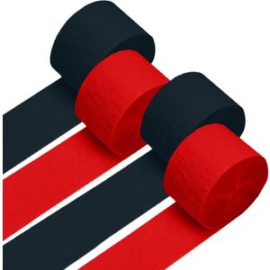 4 Crepe Paper Streamers Rolls, 328ft Pack of Red and Black Crepe Paper for Birthday Wedding Baby Shower Party Decorations (1.8 inch x 82 ft/Roll)