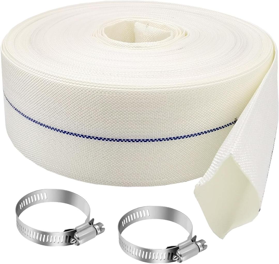 2IN x 164FT Pool Backwash Hose Heavy Duty Drain Discharge Hose LayFlat Garden Hose with 2 Clamps,Weatherproof Burst Resistant for Water Transfer, Sump Pump, Pool Filter, Pool Drain