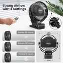 Portable Clip-on Fan 65 Working Hours, Camping Fans with LED Lights & Hook, 12000 Capacity Battery Operated Fan with Clamp, USB Rechargeable for Desk, Tent, Treadmill, Stroller, Golf Cart, Home