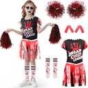 WooWee Girl Zombie Cheerleader Costume, Fearleader Scary Halloween Costumes for Kids, Dead Cheerleader Outfit for Role Play (Medium: 10-12 Years, Red Black)