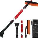 FOVAL 47.2" Extendable Snow Brush and Wider Ice Scraper (4.73" Width) with 360 Pivoting Brush Head, Snow Removal Tool Car Brush with Comfortable Foam Grip for Car Windshield, Trucks, SUVs (Medium)