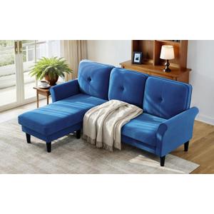 Sofas for Living Room, 83" Velvet Sectional Couch with Moveable Ottoman, Midcentury Modern Small Sectional Couch, L Shape Sofa & 3 Seater, Couches for Living Room, Apartment, Bedroom, Blue