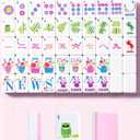 Mahjong Tile Set 1.2 160 Acrylic Engraved American Mah Jongg Game Tiles with PU Bag 6 Dice Accessories Gifts for Majong Players Beginners Cute Pink Blossom