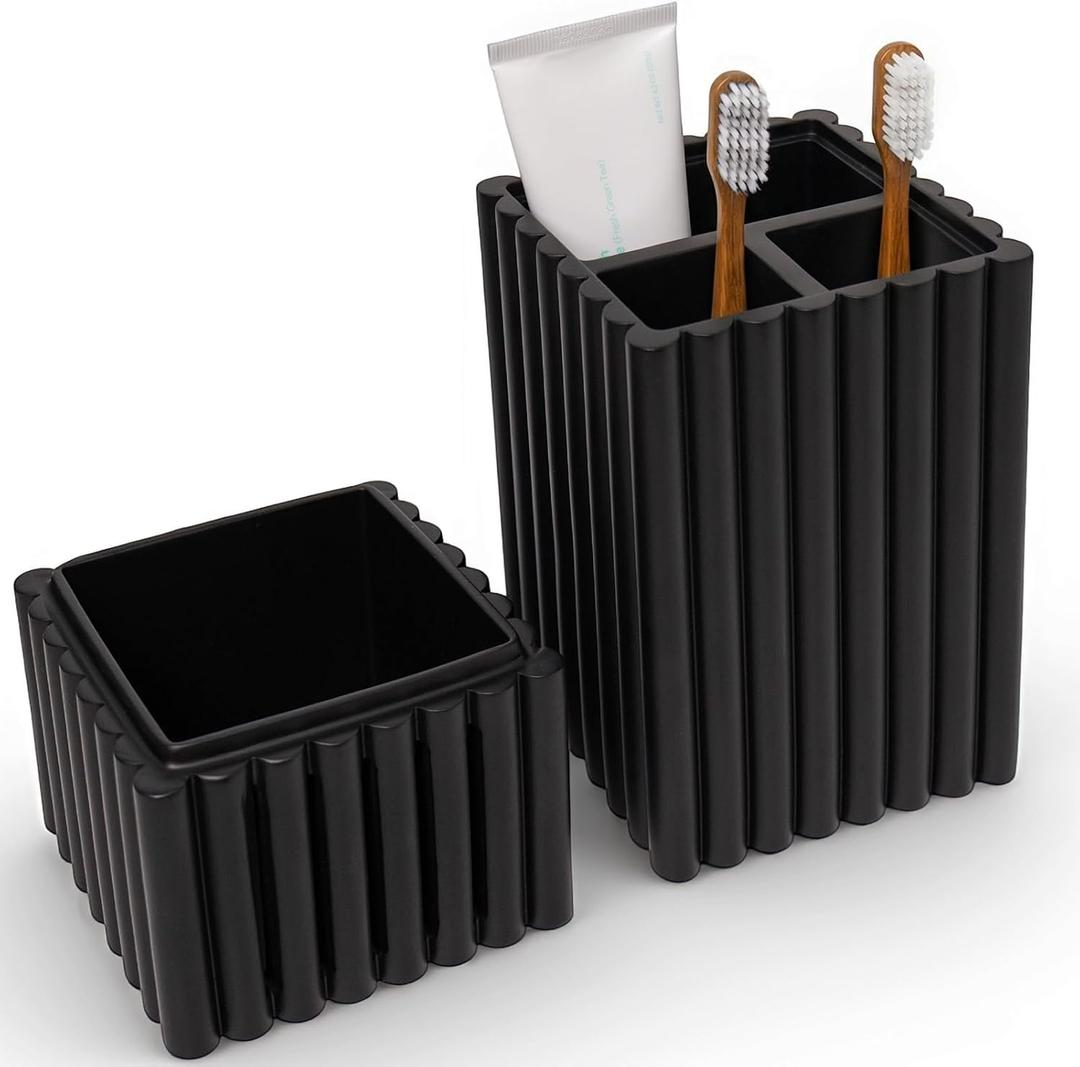 Home Stone Toothbrush Holder with Lid, Elegant Black Bathroom Toothbrush & Toothpaste Organizer Modern Hidden Closed Toothbrush Holders for Bathrooms (Black)