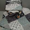 Xruibed Floral Plaid Patchwork Quilt Set Queen Size 3 Pieces Blue Gray Bedspread Set Reversible Quilt Bedding Set Microfiber Bedding Bedspread Coverlet Set for All Season(Queen 96"x90")