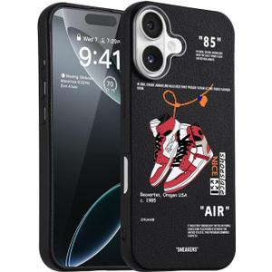Cool Phone Case for iPhone 16 Plus Case for Boys Men Basketball Shoes Sneaker Print Design Cases Compatible with iPhone 16 Plus Black (Sports Shoe Red)