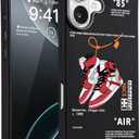 Cool Phone Case for iPhone 16 Plus Case for Boys Men Basketball Shoes Sneaker Print Design Cases Compatible with iPhone 16 Plus Black (Sports Shoe Red)