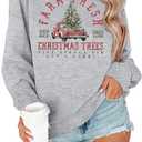 MYHALF Christmas Sweatshirts for Women 2025 Crewneck Christmas Trees Shirts Long Sleeve Xmas Holiday Sweater Tops Lightweight (Gray, XL)