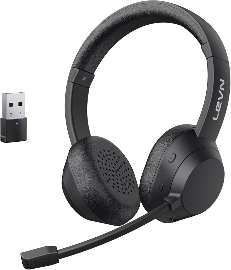 LEVN Wireless Headset, Bluetooth Headphones with Mic for Work(Noise Cancelling), 65 Hours Woktime & Mute Button,Wireless Headset for Work from Home/Office/Call Center/PC/Computer/Laptop/Teams