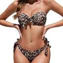 Zonsaoja Women Strapless Bandeau Bikini Set Knot Two Piece Swimsuit Side Tie Cheeky Bathing Suits, L