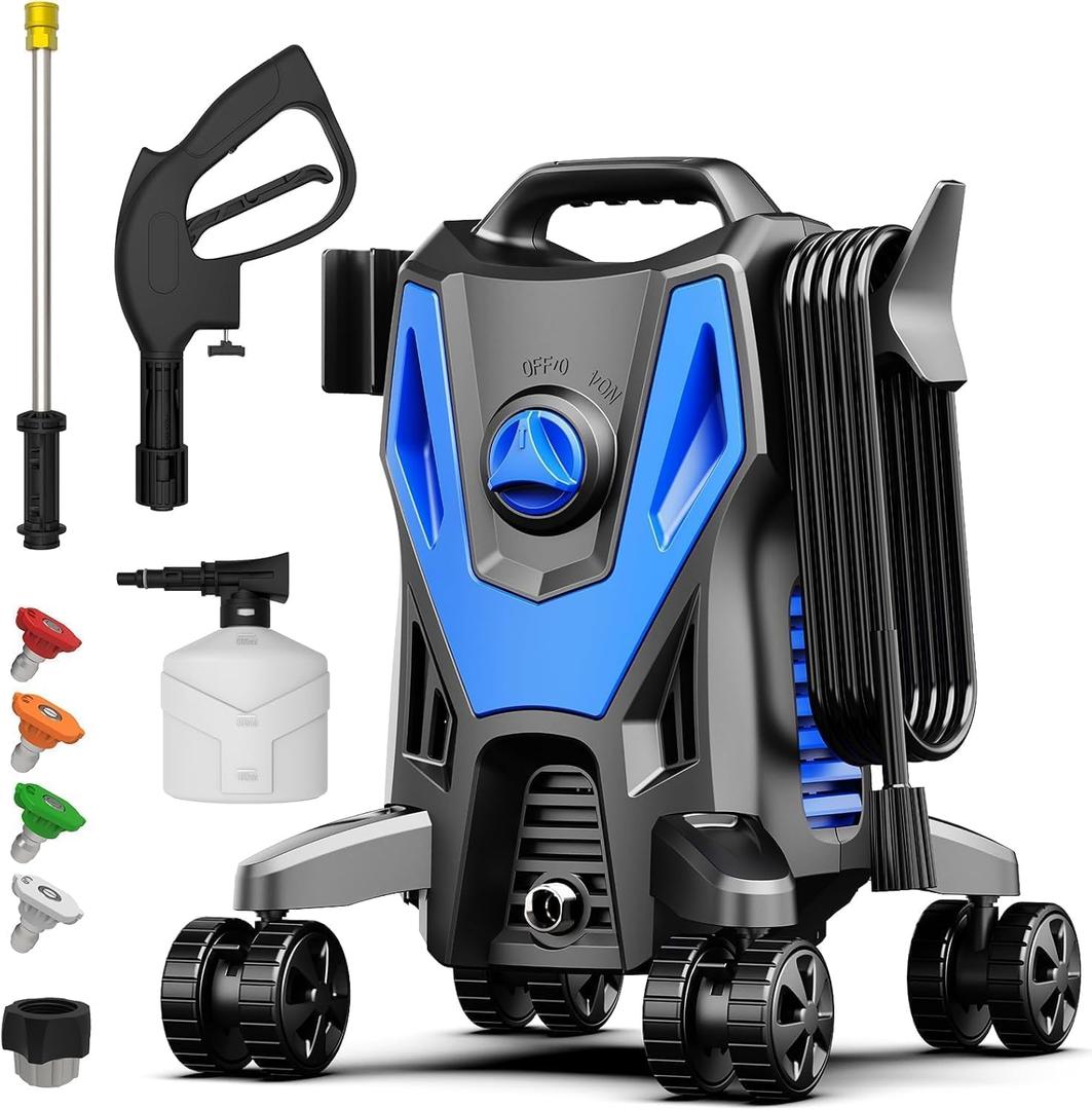 Electric Pressure Washer, 4800 PSI 3.0GPM High Pressure Cleaning Machine with 35 FT Power Cord, 20 FT Hose, Foam Cannon, 4 Nozzles,Easy Store for Car/Garage/Patio, Blue