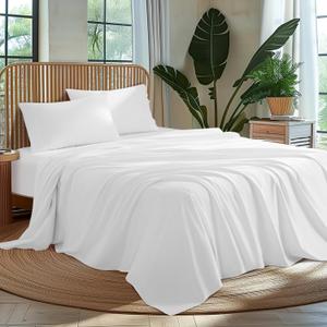 100% Egyptian Cotton Queen Size Sheets Set - Luxury 1000 High Thread Count Egyptian Cotton Bed Sheets 4 PC, Breathable & Cooling Sheets, 16" Deep Pocket(Queen,White)