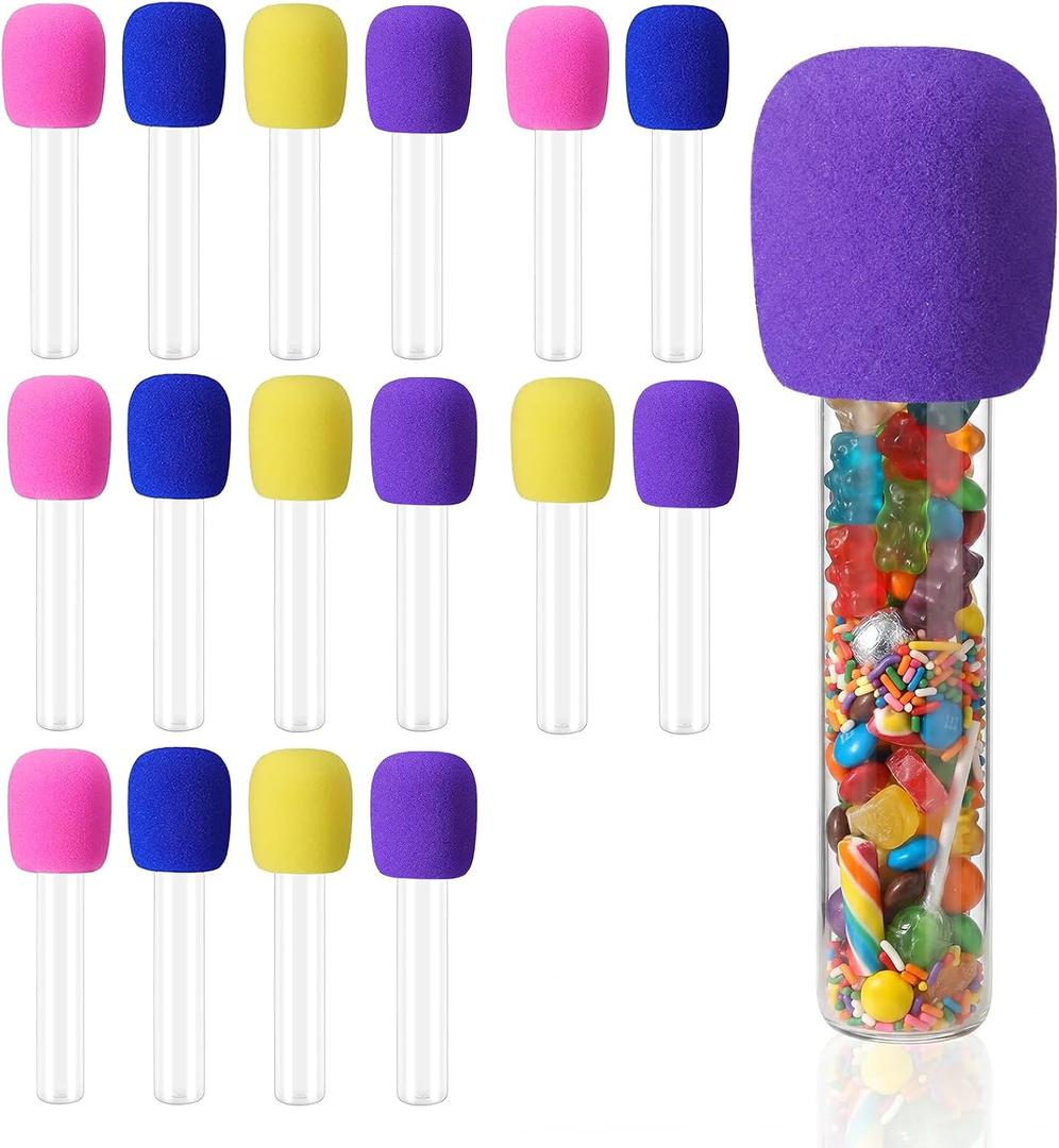 12pc Microphone Candy Tubes with Lids, Fake Microphone Party Favor Containers for Kids Karaoke Disco Birthday Party Candy Holders