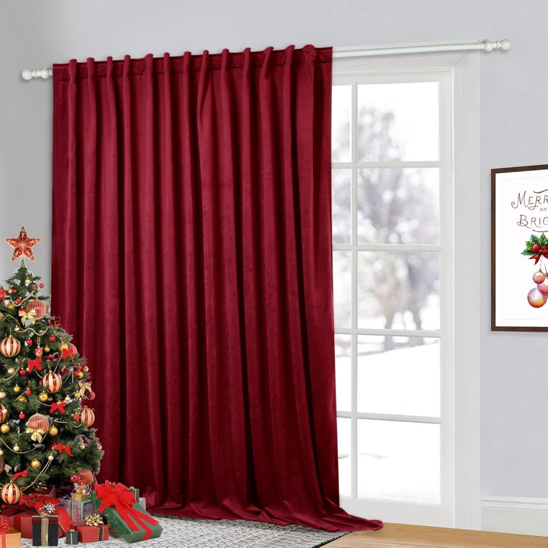 StangH 90 inches Long Velvet Blackout Curtain Holiday Decor for Display Window, Red Room Divider with Back Tab Efficient Saving for Bedroom Temperature Regulate for Patio, W100 x L90, 1 Panel