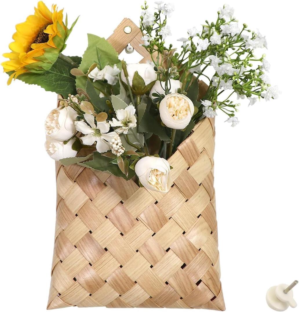 Woven Wall Hanging Basket, Hanging Wall Storage Belly Basket for Flowers & Essentials - Woven Wall Decorative Flower Basket (1)