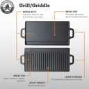 20 x 9 inch Large Reversible Seasoned Cast Iron Grill / Griddle