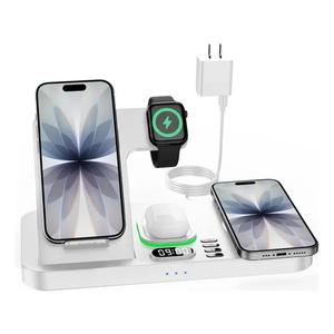 Dual Phone Wireless Charging Station for Apple Devices, Magnetic Charging Station for iPhone with Auto Switch 7-Color Light&Clock,Family Watch Charger for iPhone17 for iWatch11 for AirPods Pro3