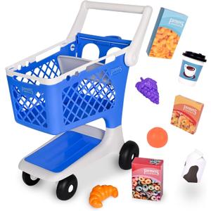 Let's Go Shopping Pretend Scan & Sort Shopping Cart, Sturdy Plastic, Includes Pretend Food, Blue Shopping Cart for Kids Age 2+