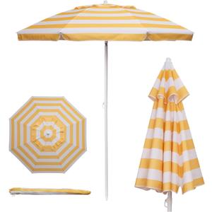 PICNIC TIME 5.5 Ft Portable Beach Umbrella, Lightweight UV Protection Sunshade with Tilt Pole & Carry Bag, Outdoor Canopy Umbrella for Beach, Sand, Pool, Patio, Camping, Travel, or Backyard Shade, (Yellow Cabana Stripe)