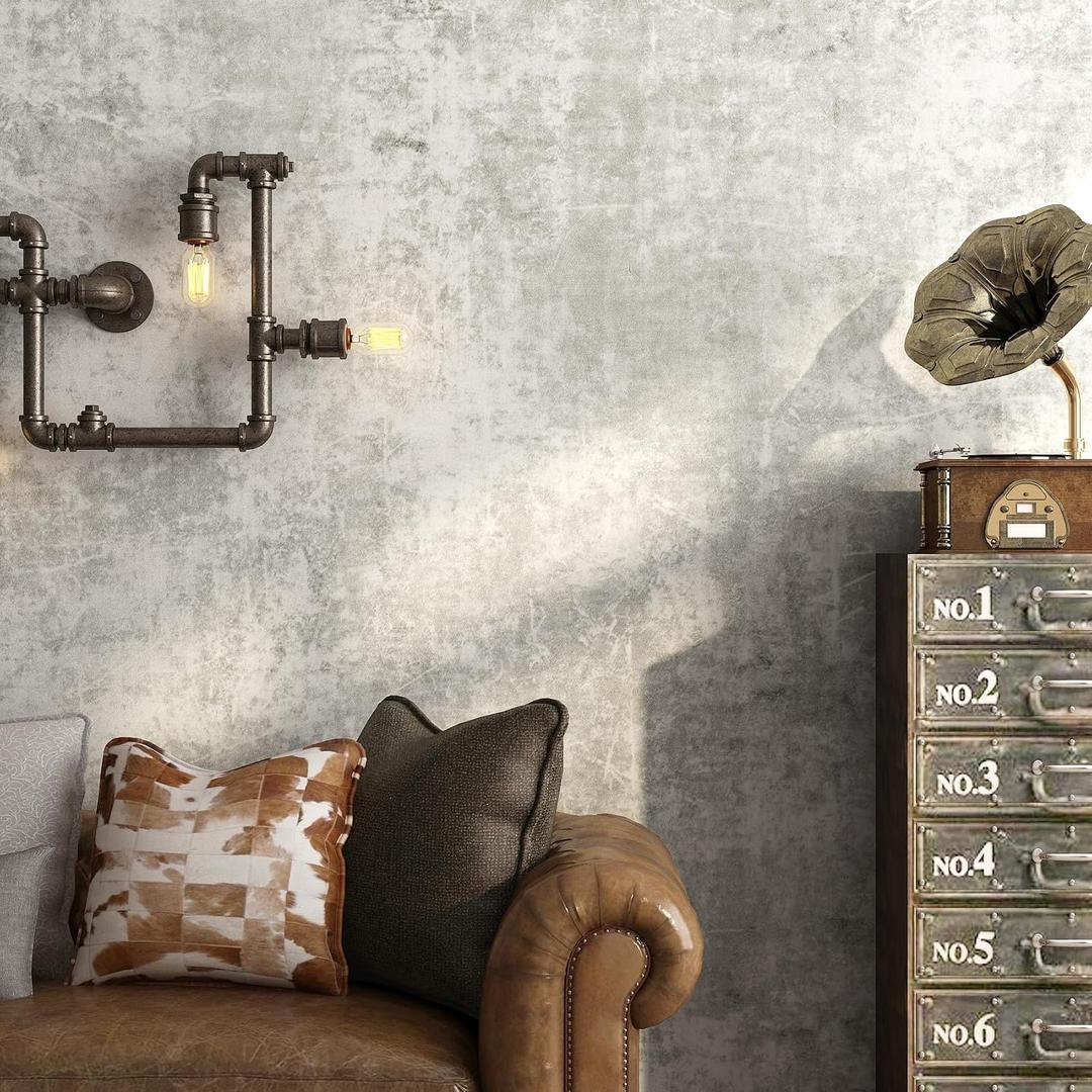FunStick 24"x200" Industrial Grey Concrete Peel and Stick Wallpaper for Bedroom Kitchen Living Room Accent Wall Self Adhesive Vinyl Cement Wallpaper Gray Contact Paper for Walls Countertops Waterproof