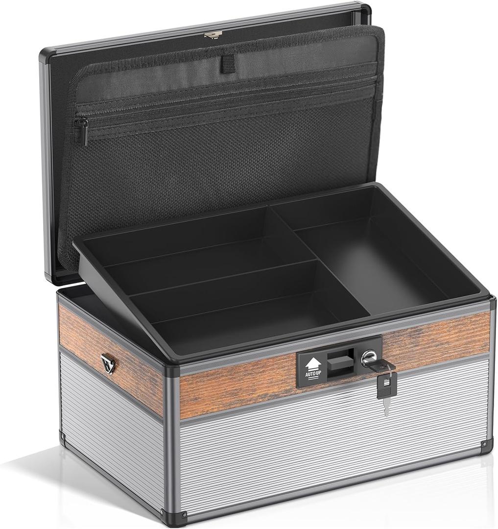 Medicine Lock Box,locking medicine box, Security Lock BoxesExtra Large16*10 * 7.5 Inch lock box, First Aid Key Safe Box,Lock Box for Medication (Black)