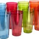US Acrylic Caf Plastic Reusable Tumblers (Set of 12) 32-ounce Iced-Tea Cups, Assorted | Value Set of Restaurant Style Drinking Glasses, Stackable, BPA-free, Made in the USA | Top-rack Dishwasher Safe
