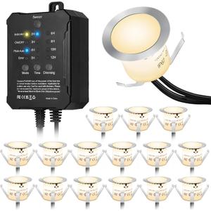Recessed Deck Stair Lighting with Timer Photocell Sensor Transformer, Dimmable, Low Voltage LED Step Riser Lights IP67 Waterproof 1.26 12V Warm White Patio Kit Decorations, 16 Pack