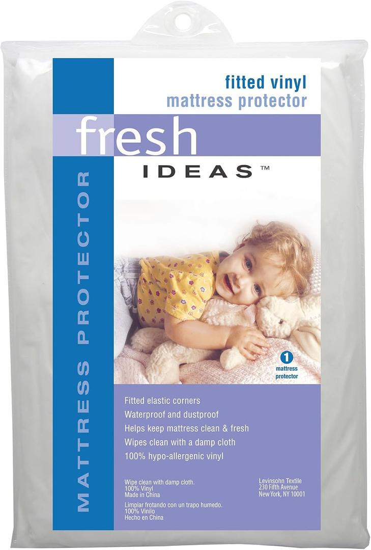 Fresh Ideas Fitted Vinyl Mattress Protector, Waterproof, Hypoallergenic, 14" Pockets, Queen
