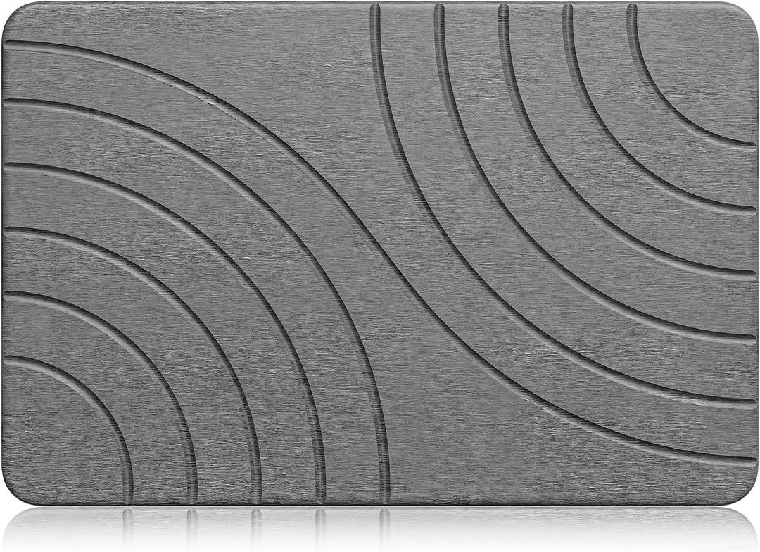 Stone Bath Mat Quick Dry Diatomaceous Earth Stone Shower Mat Water Absorbing Diatomite Stone Bath Mats for Bathroom Drying Mat Non-Slip Large Stone Bathmat Odorless(23.6"15.4" Grey)