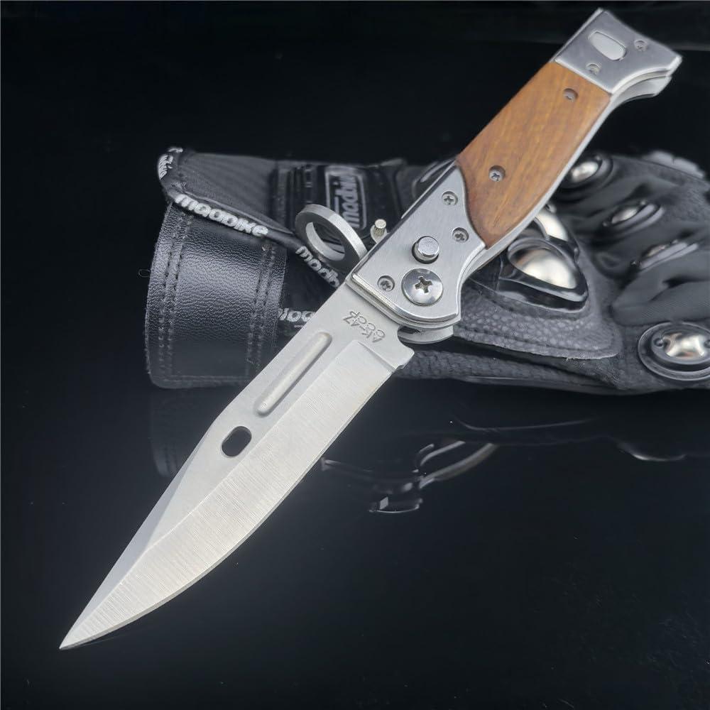8.66 Inch Camping Knife Portable Folding Pocket Knife Speed Safe Assisted Opening Knives Outdoor Hunting Tactical EDC Survival Self Defense Tools AK47 Flipper Knives for Hiking,Gift for Men