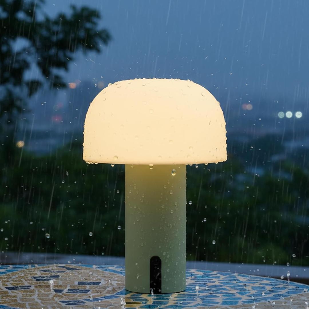 Cordless Mushroom Table Lamp for Outdoor/Indoor, Rechargeable Waterproof Battery Operated Lamp, 3-Color Touch Dimmable Light for Bedside/Shower/Patio/Camping/Dinning/Counter/Kitchen/Nursery Sage Green