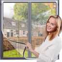 Adjustable Magnetic Window Screen Replacement - Customizable 48"x 44" DIY Fiberglass White Mesh with White Frame, Perfect Fit for House Windows, Durable Insect Screens for Fresh Air Ventilation