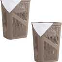 Mind Reader 60L Slim Laundry Hamper, Clothes Basket, Lid, Ventilated, Plastic, Set of 2, Tan