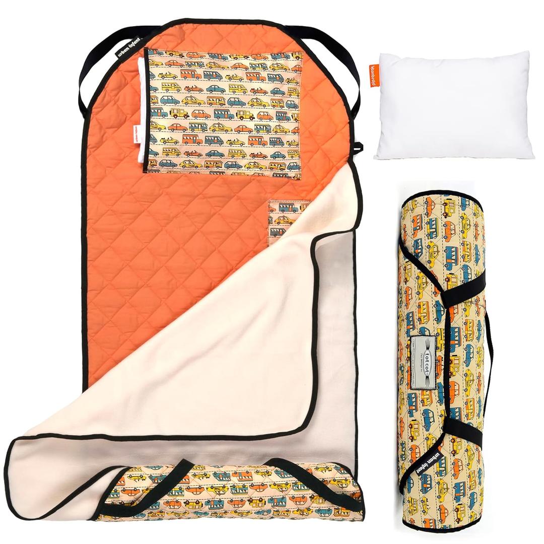 Urban Infant Tot Cot Kids Nap Mat - Toddler Preschool Daycare Bedding Cover with Blanket and Pillow - Traffic