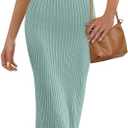 MEROKEETY Womens Summer Bodycon Knit Midi Dress 2026 Spring Beach Vacation V Neck Casual Sleeveless Ribbed Sweater Dresses (Teal, XS)