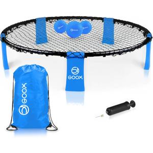 GOOX Outdoor Beach Ball Game with Carrying Bag, 3 Balls and Net - Roundnet Game Set for Adults - Played Outdoors, Indoors, Beach, Lawn, Yard and Park(Blue)