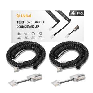Uvital Phone Handset Cord Detangler for Desk Phone, RJ9 2Pack 10FT Landline Telephone Cord(Coiled Length: 1.2FT) and 2 Pack Anti-Tangle Telephone Wire Untangler, 360 Rotating Swivel, Black