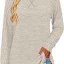 JomeDesign Long Sleeve Shirts for Women Crew Neck Sweatshirts Lightweight Sweaters Side Split Loose Casual Blouses (Beige, L)