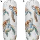 Ocean Sea Turtles Plastic Bag Holder 2 Pcs Grocery Bag Organizer Reusable Trash Bags Organizer Wall Mount Washable Kitchen Dispenser Holders with Drawstring Closure