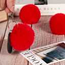 2 x 12 Pcs Small Faux Fur Pom Pom Balls 2.75 in Fur Fluffy Pompom Ball with Elastic Loop for Hats, Shoes, Scarves, Gloves, Bags, Key Chain Charms Accessories, 2 3/4 inches (Red)