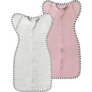 Baby Transition Swaddle 2-Pack, 100% Cotton Newborn Sleep Sack | with 2-Way Zipper, Arms Up Design (Arms In/Out), Infant Swaddle for Boys Girls (M)