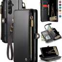 Defencase for Galaxy S26 Case Wallet with RFID Blocking Card Holder for Women Men, Elegant PU Leather Magnetic Snap Flip Wristlet Strap Zipper Wallet Phone Cases for Samsung Galaxy S26 5G 6.3", Black
