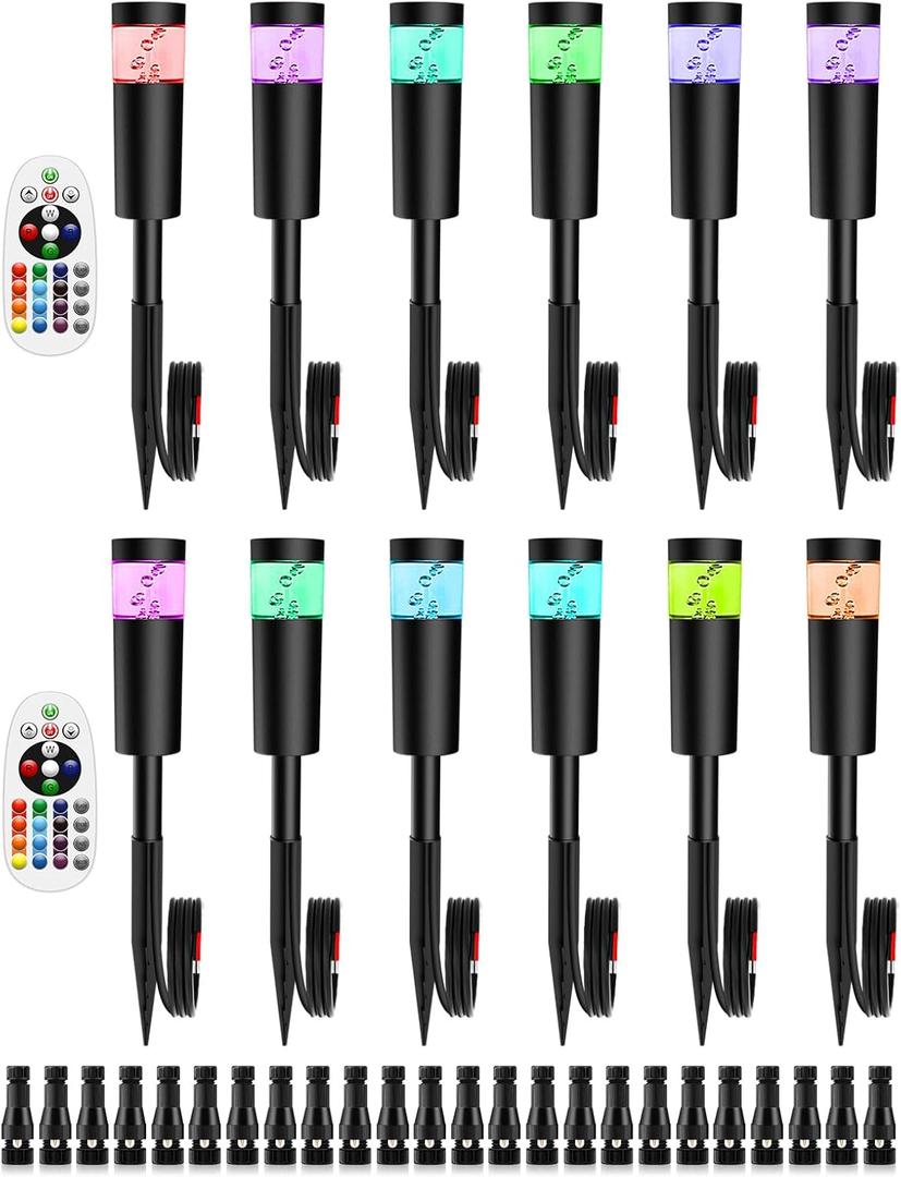 5W RGBW Low Voltage Landscape Pathway Lights with Connectors 12V Outdoor Color Changing Landscape Lighting LED Bollard Path Lights Wired Waterproof Walkway Light for Garden Yard (12 Pack) (RGB+Warm White)