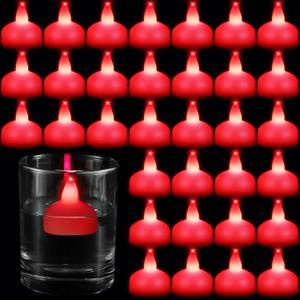 Honoson 24 Pack Flameless LED Floating Candles 1. 6'' Waterproof LED Floating Tealights Battery Water Activated Tealights for Weddings Pool Centerpiece Party Decor(Red)