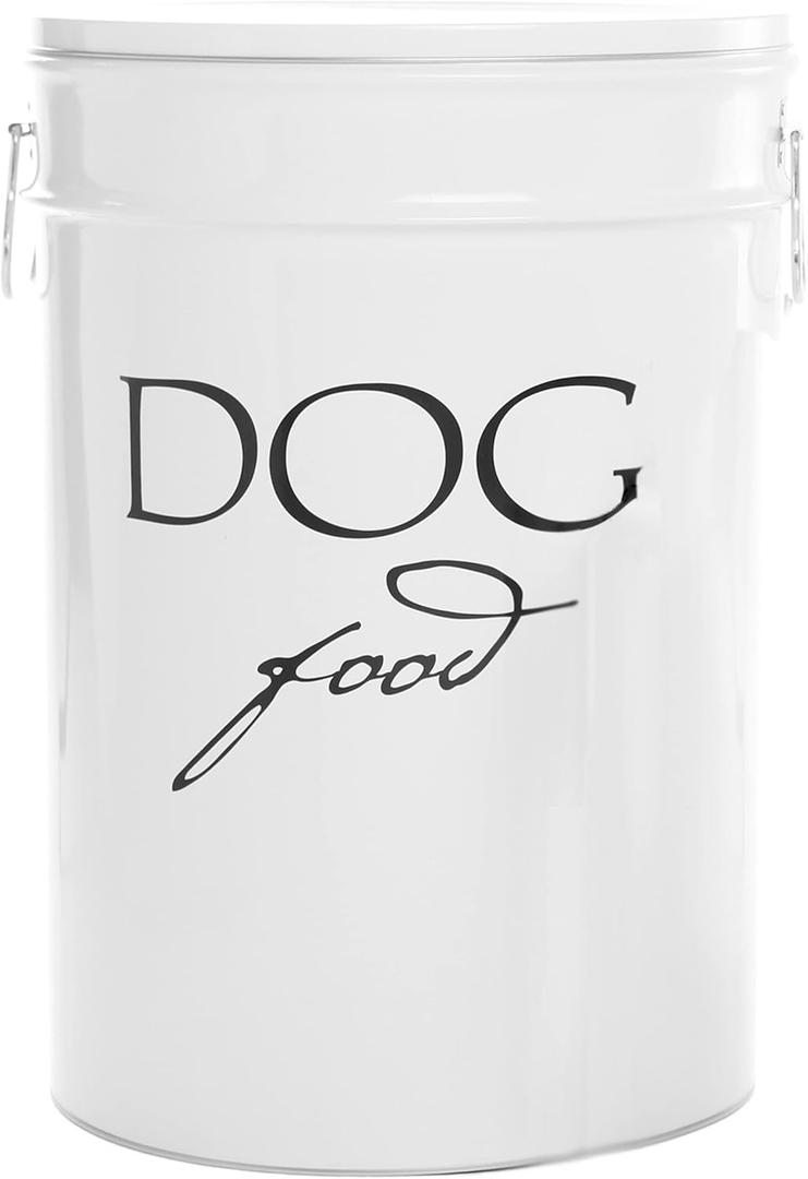 Harry Barker Classic White Dog Food Storage Canister Large, Airtight Stainless Steel Pet Food Container, Holds Up to 40 lbs Dry Dog Food, Kitchen Counter & Pantry Storage - White