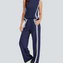 Casly Lamiit Womens 2 Piece Lounge Set Stripes Travel Outfits Sweatsuit Mock Neck Tank Top Wide Leg Pants Casual Activewear (L)