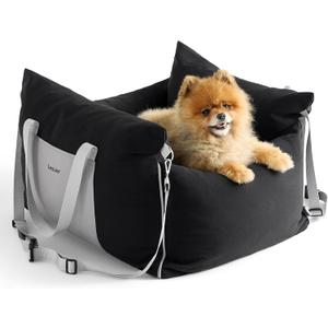 Lesure Small Dog Car Seat for Small Dogs - Waterproof Dog Booster Car Seat with Storage Pockets, Clip-On Safety Leash and Thickened Memory Foam Filling, Pet Carseat Puppy Travel Carrier Bed, Black